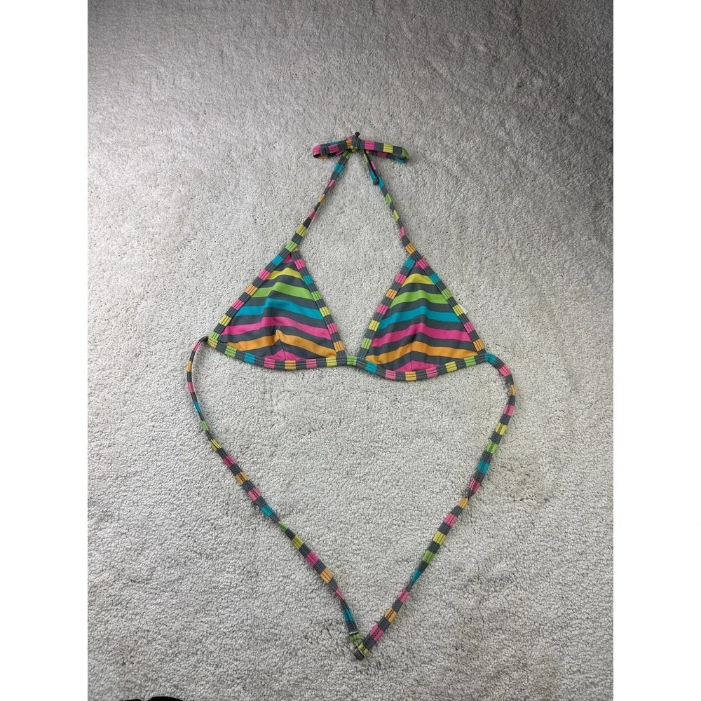 Xhilaration Bikini Top Womens‎ Medium Multicolor Stripe Triangle Swim Halter Tie